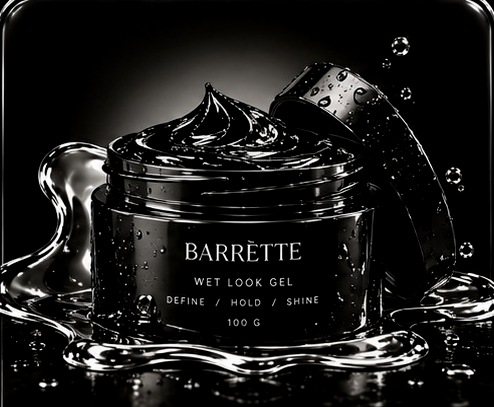 Open black tub of Wet Look Gel